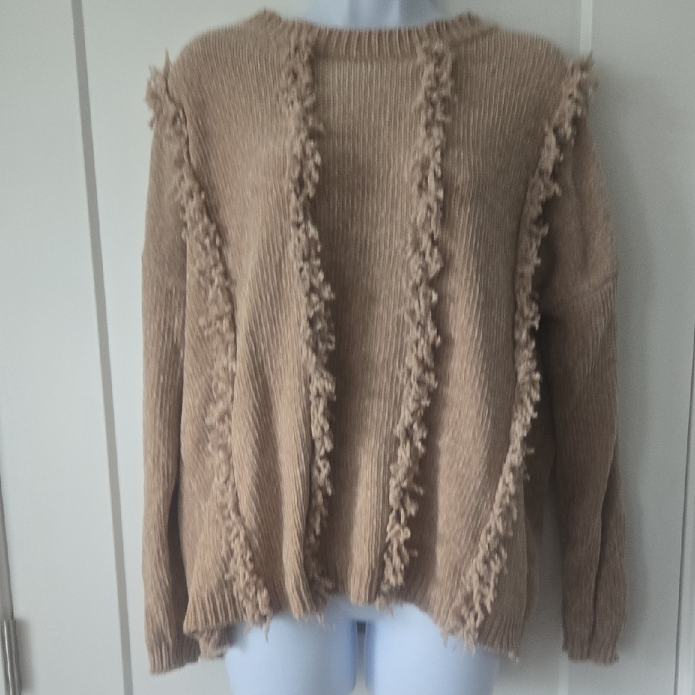DG2 by Diane Gilman Fringe Detail Brown Sweater